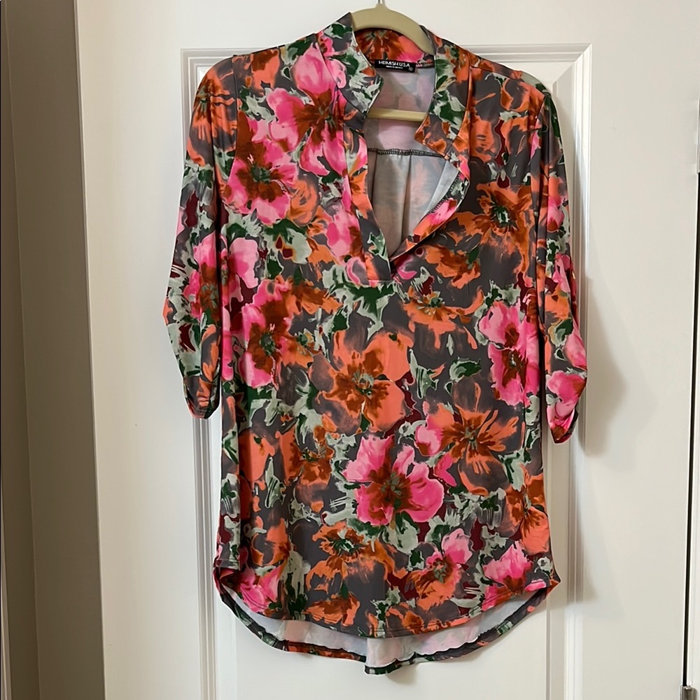 Floral Women's Top - Pink and Orange